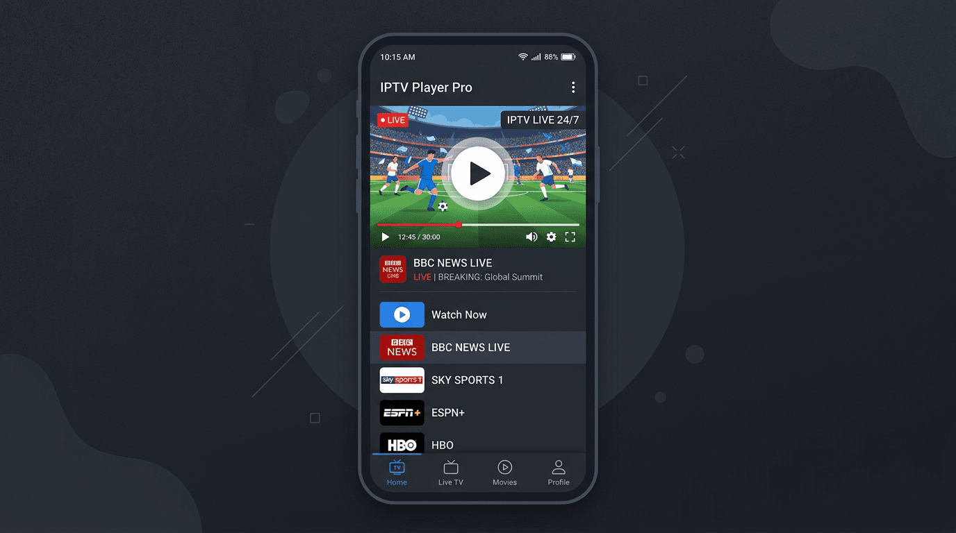 IPTV app playing channel on phone